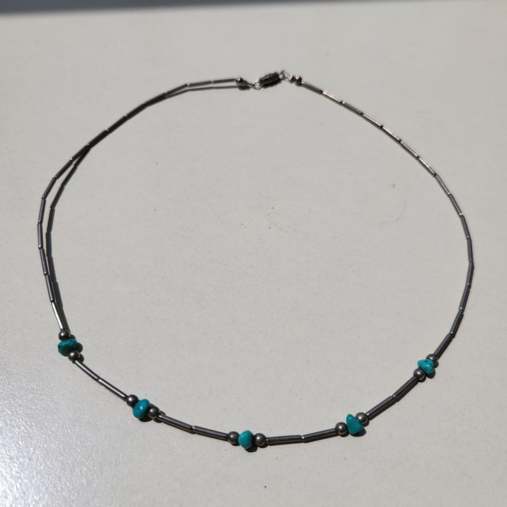 Vintage Liquid Sterling Silver Turquoise Necklace Blue Southwestern Native